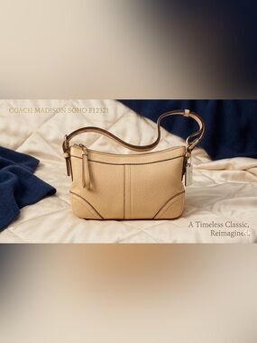 Coach Madison SoHo F12321 Tan Pebbled Leather Convertible Brown Cloth Interior